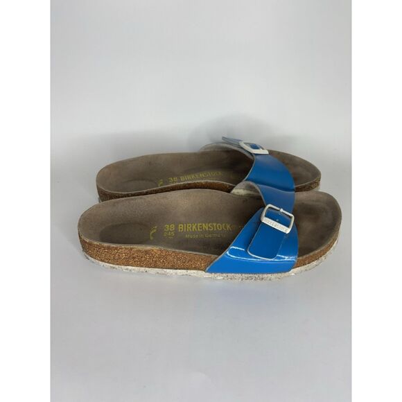 Birkenstock Madrid Blue Patent Leather Slides Sandals Women Sz 38EU/7-7.5M US - Picture 8 of 13